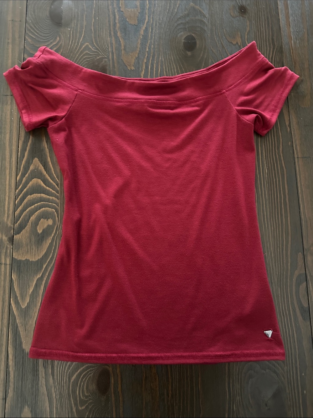 Guess Off-Shoulder Crop Top in Berry Red
